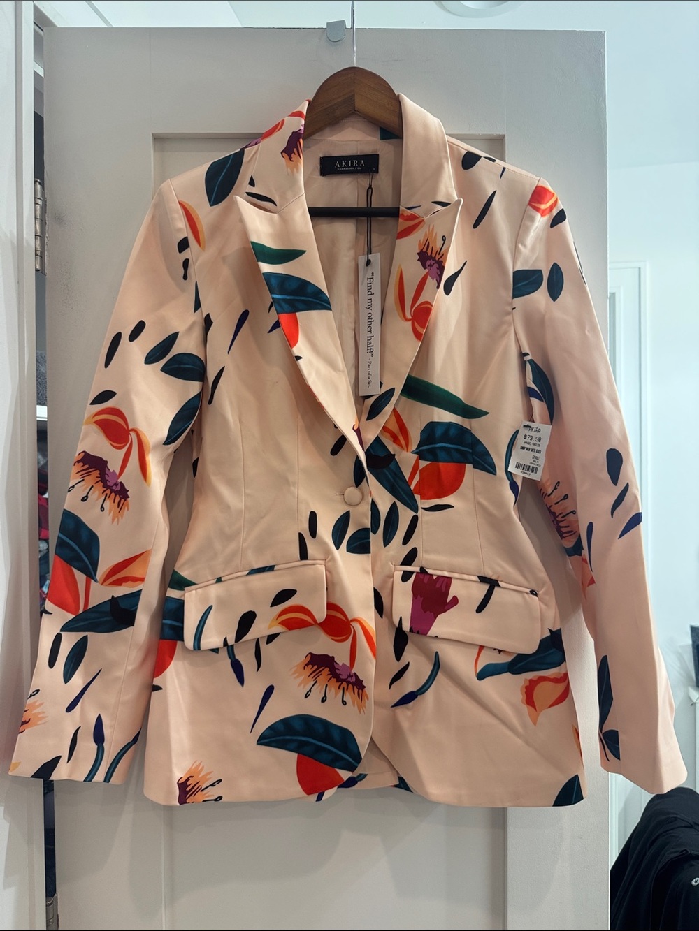 AKIRA Cream Floral Blazer with Teal & Coral Accents
